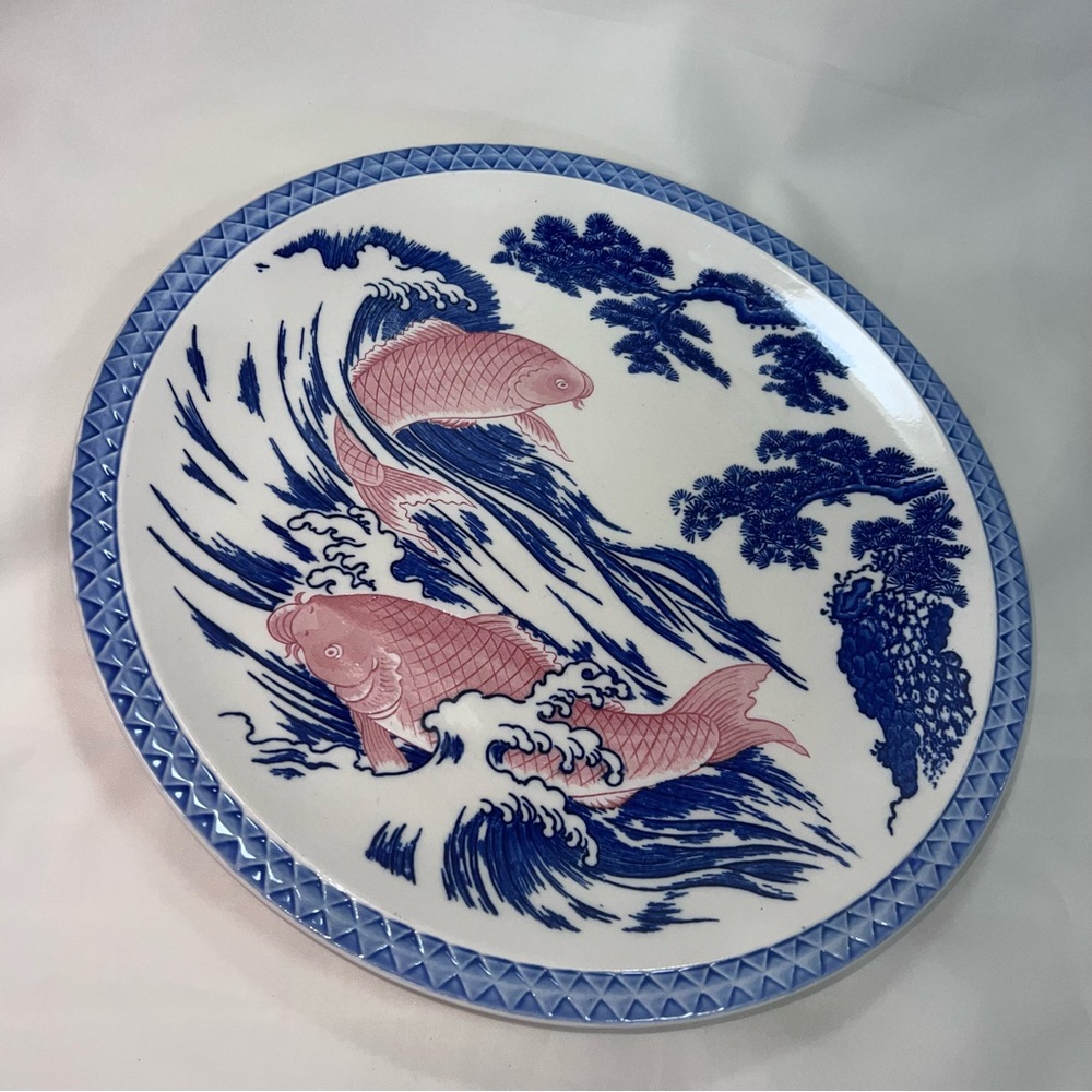 Blue and White Decorative Plate with Fish Design - Picture 10 of 15